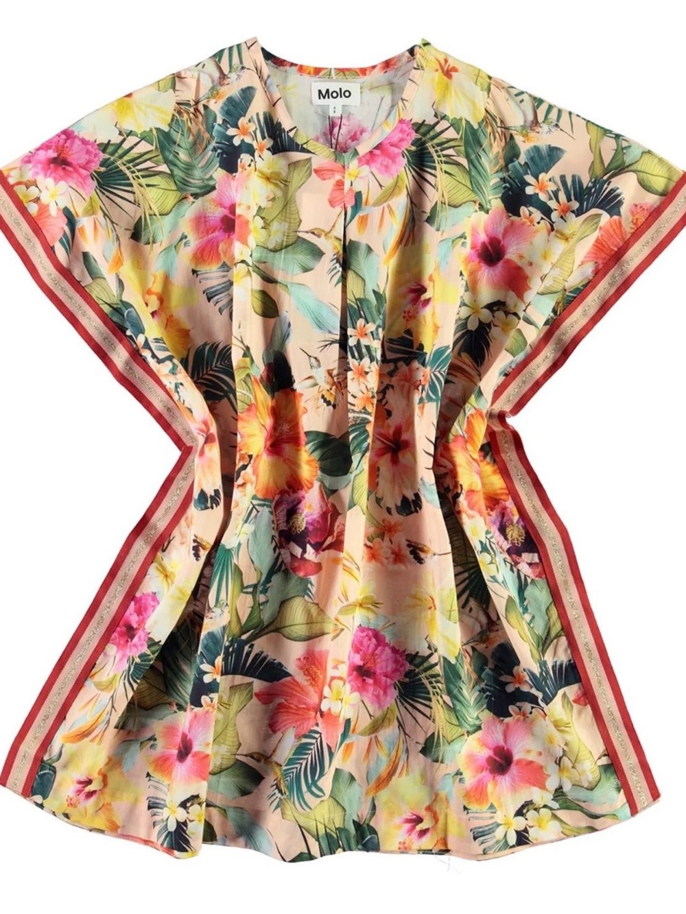Molo Multicolor Tropical Floral Kaftan Dress — Pink, Yellow, Green